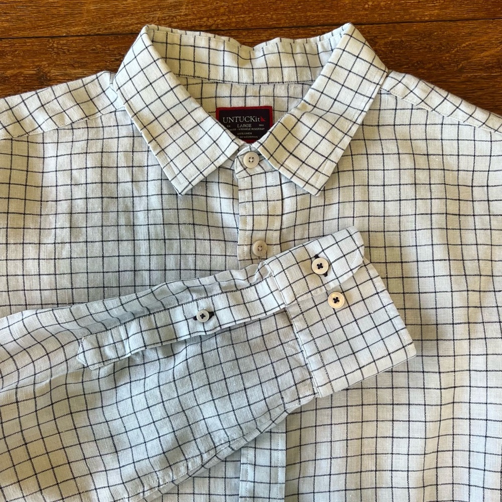 UNTUCKit Shirt Biltmore Men's Blue Button Down 100% Linen SLIM Fit Long Sleeve L